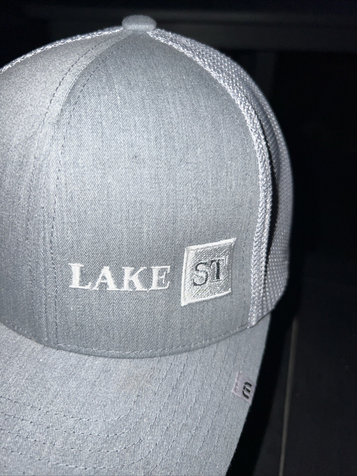LAKE ST Gray Trucker Hat Cap Snapback Yupoon Flexfit Tech EUC