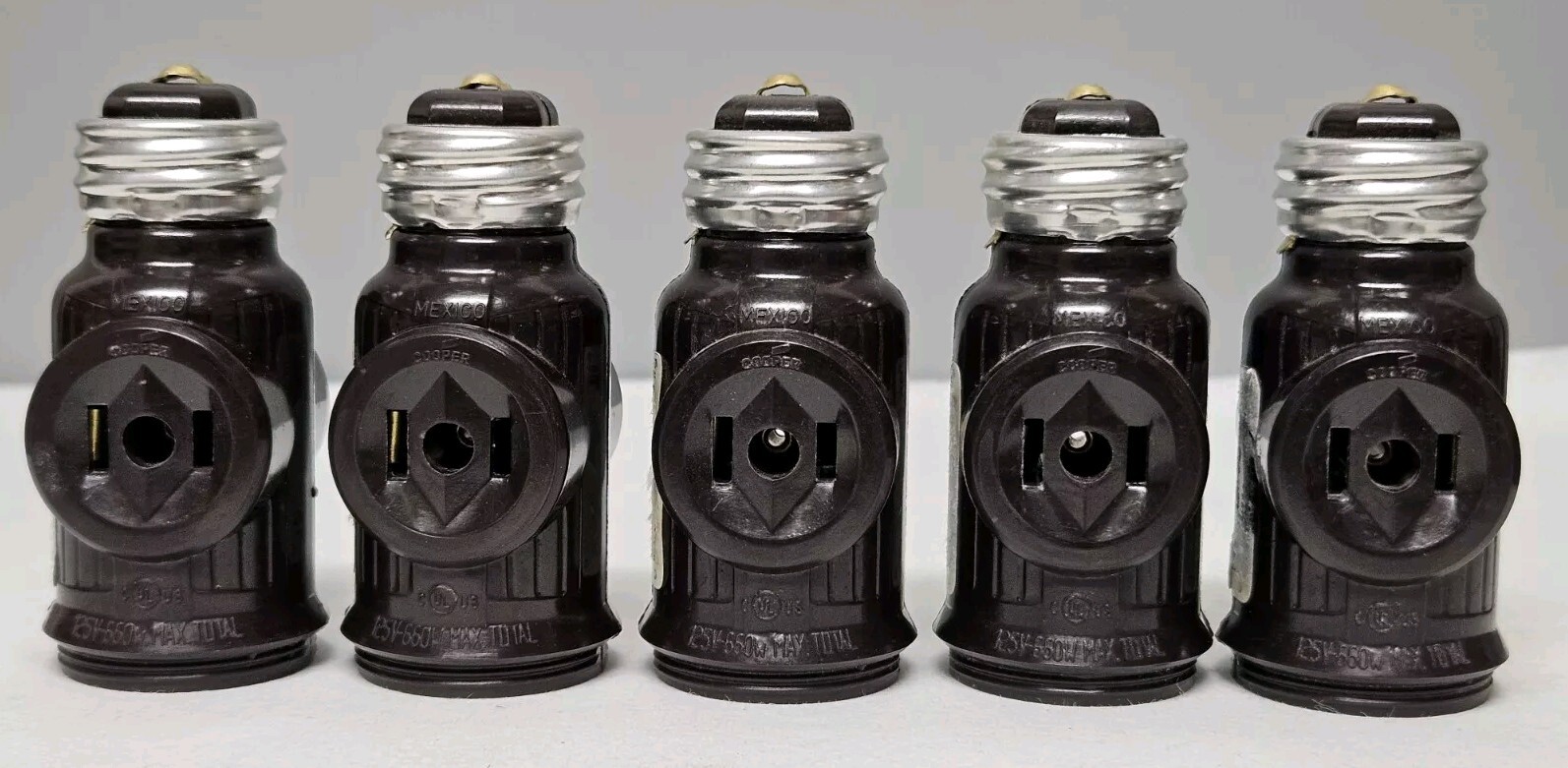 5x Keyless Socket Adapters With Two Polarized Outlets 660w- 125V Brown - Cooper