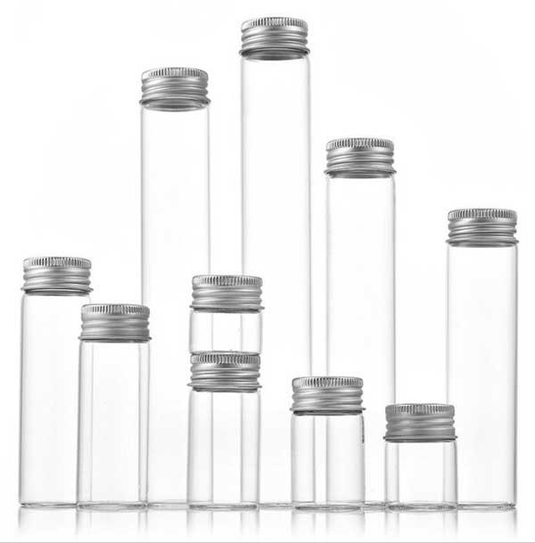 Luxurious 5ml-200ml Empty Transparent Glass Storage Bottle Aluminum Silver Cap B