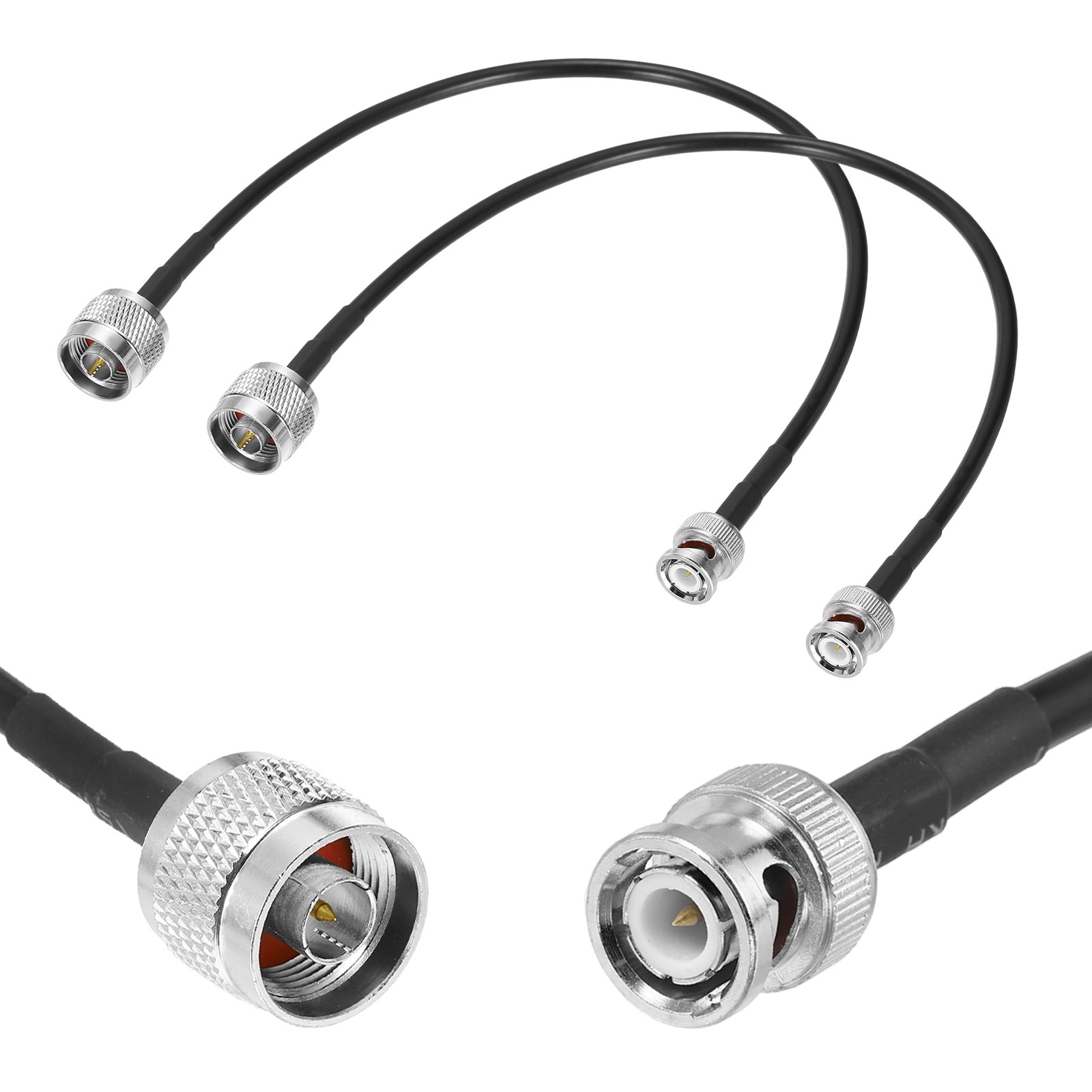 2Pcs Black RG58 N Type to BNC Cable 1ft, 50 Ohm BNC Male to N Male Coax Cable