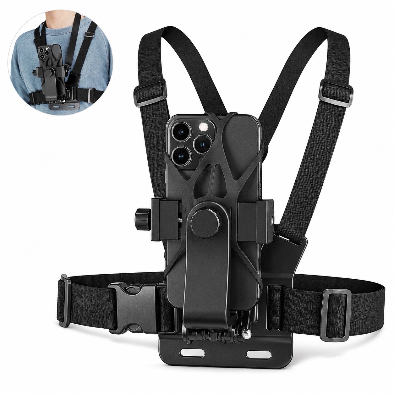 Phone Chest Mount Harness Holder for iPhone GoPro POV Recording Adjustable