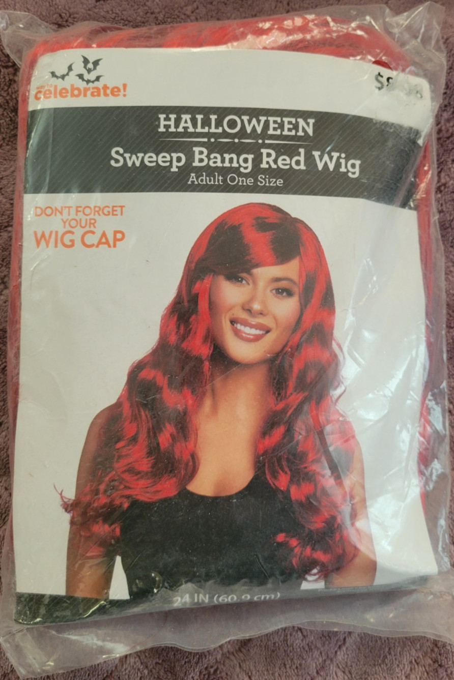 Red Wig Womens Sweep Bang Long Wavy 24” Celebrate Halloween Costume New