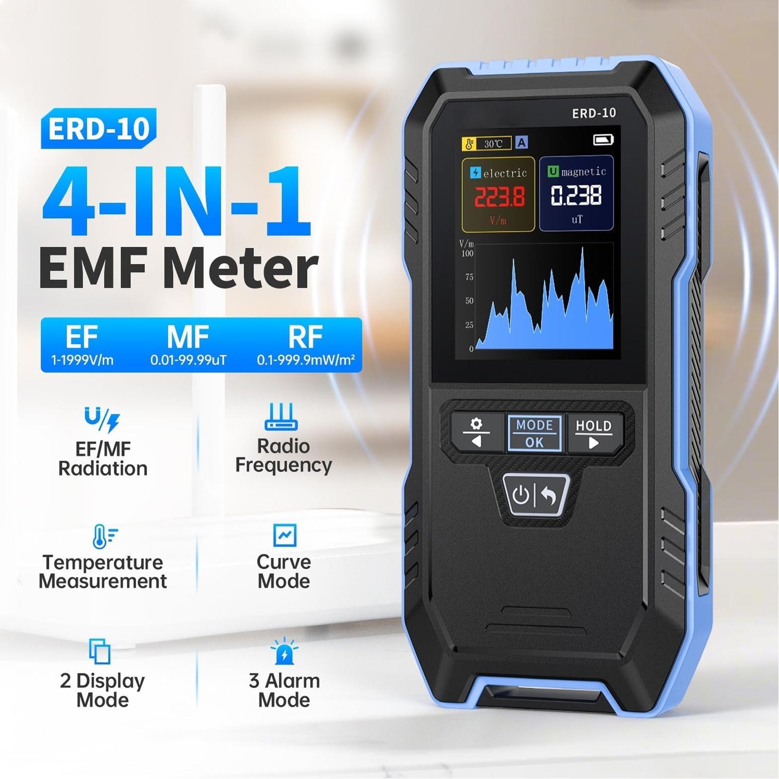 4 in 1 Electromagnetic Field Meter Magnetic Field Radio Frequency Detector