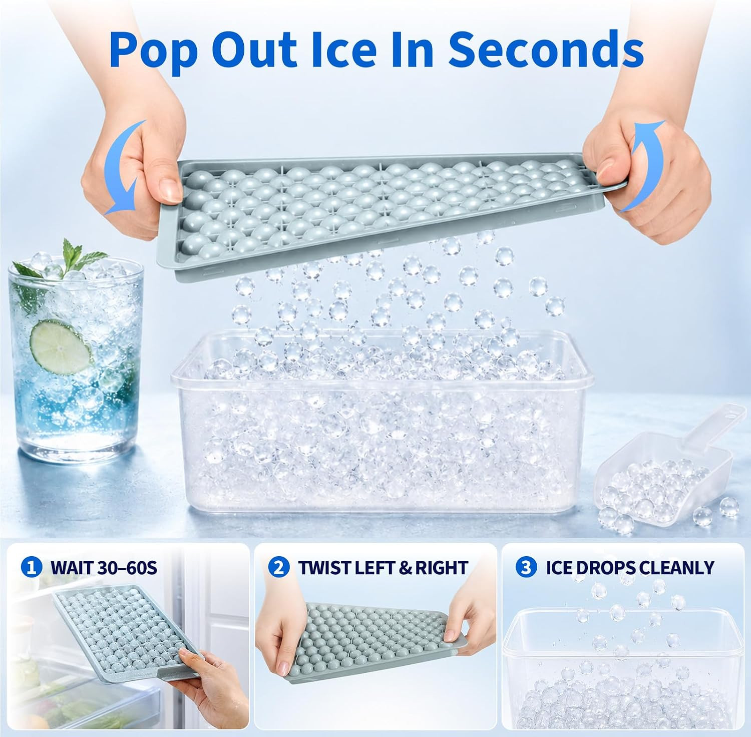 Mini Ice Cube Trays with Lid & Bin, Tiny Pebble Ice Balls for Coffee | Make 416