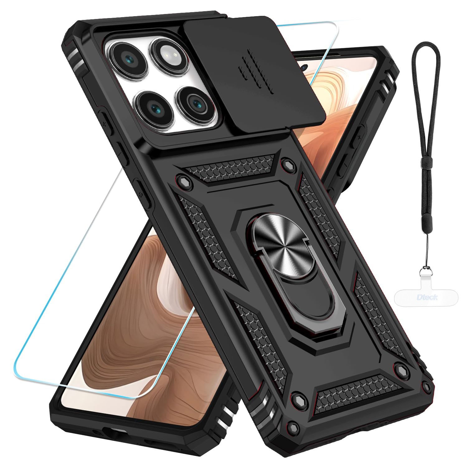 For Motorola Edge (2025) Phone Case Shockproof Ring Kickstand + Tempered Glass