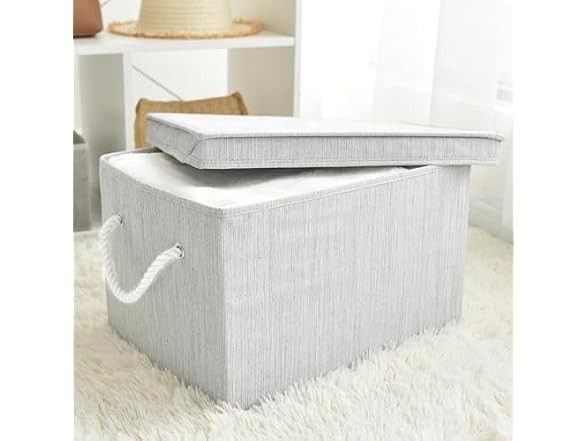 Suptinwear Large Storage Baskets with Lid for Shelves, Gey Grey 34L