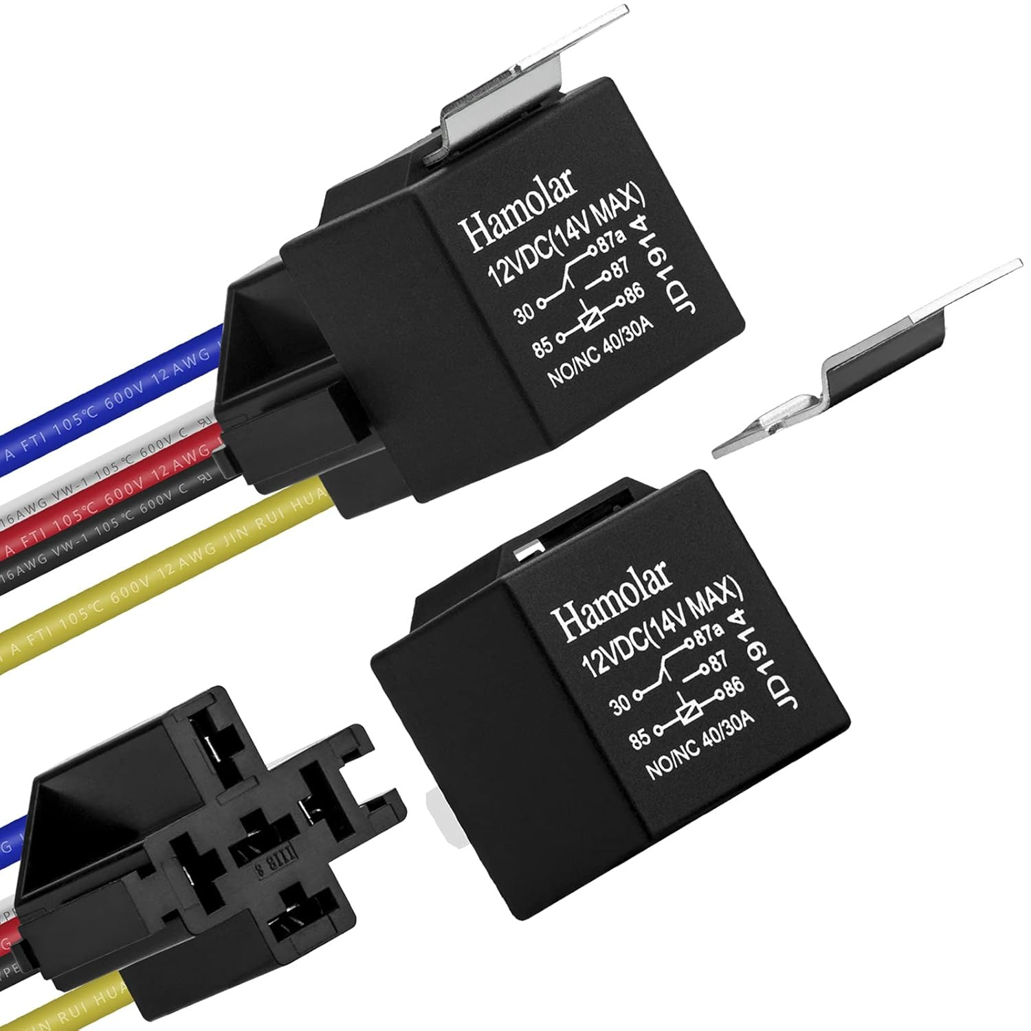 2 Pack 12V 40/30 Amp Car Relay DC 5 Pin SPDT and Harness - Heavy Duty 12 AWG Cop