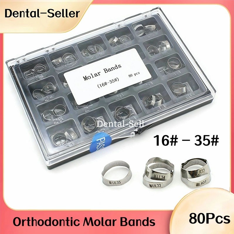 80Pc/Box Dental Orthodontic Bands 1st Plain Molar Bands Metal 20 Types 16# - 35#