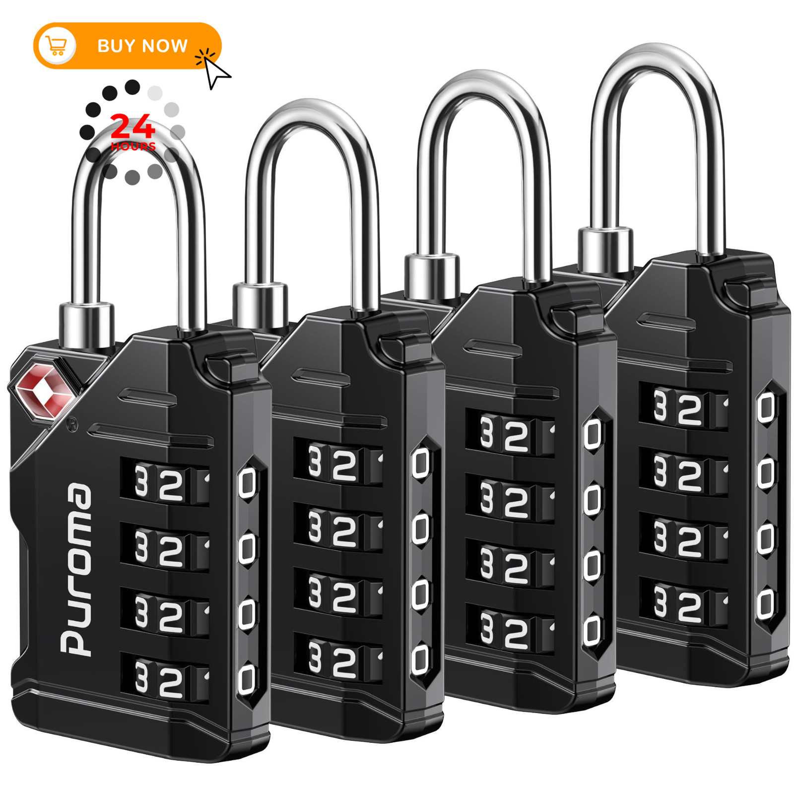 Puroma TSA Approved Travel Luggage Locks, 4 Pack Black 4 Digit Basic