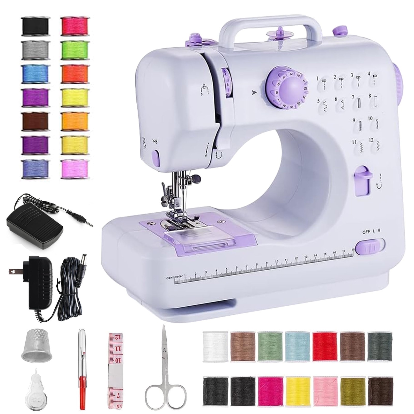 BCOOSS Sewing Machine, Multi-Functional, 12 Built-in Stitches, Four-Step