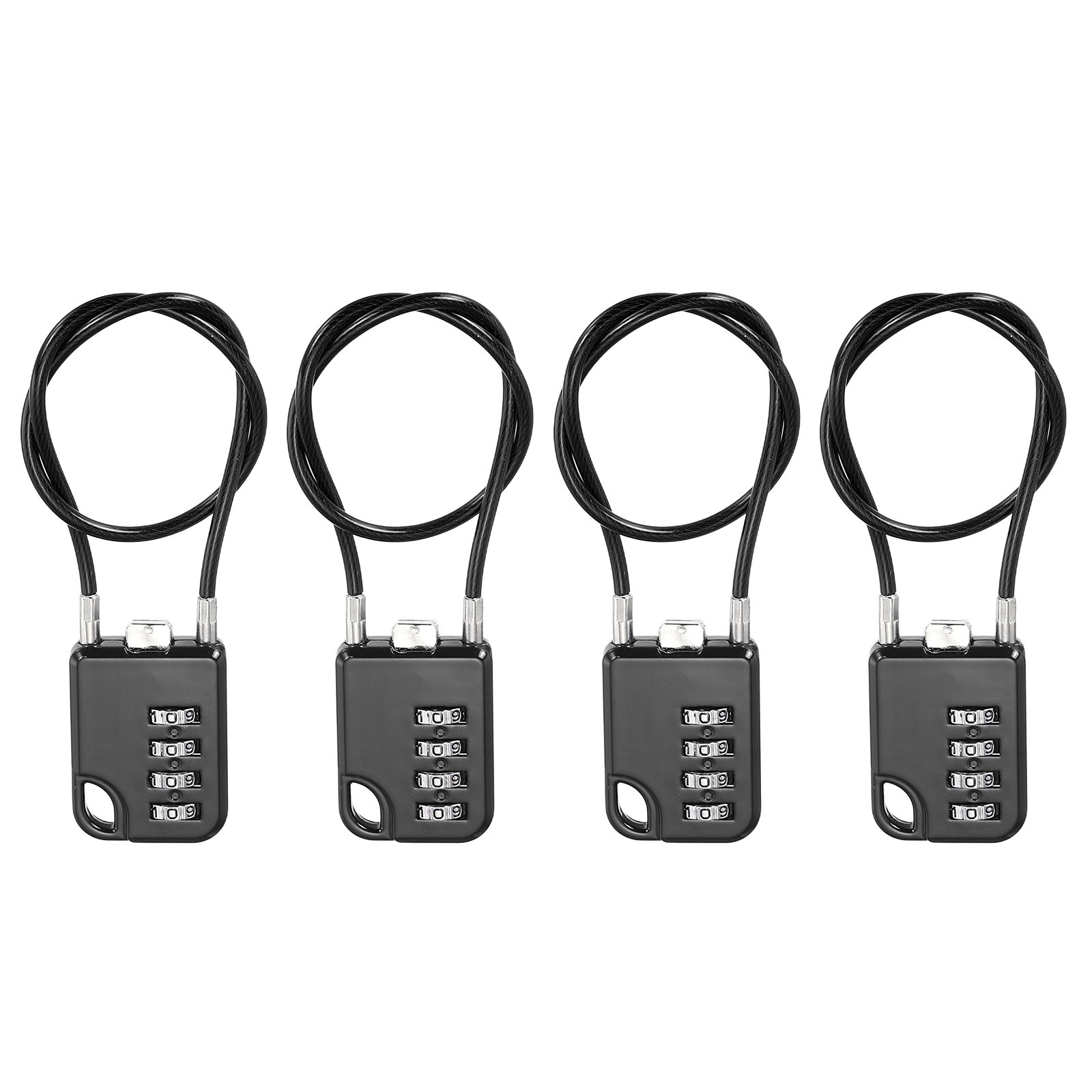 4Pcs Combination Cable Padlock with 11.8" (30cm) Flexible Cable, Black