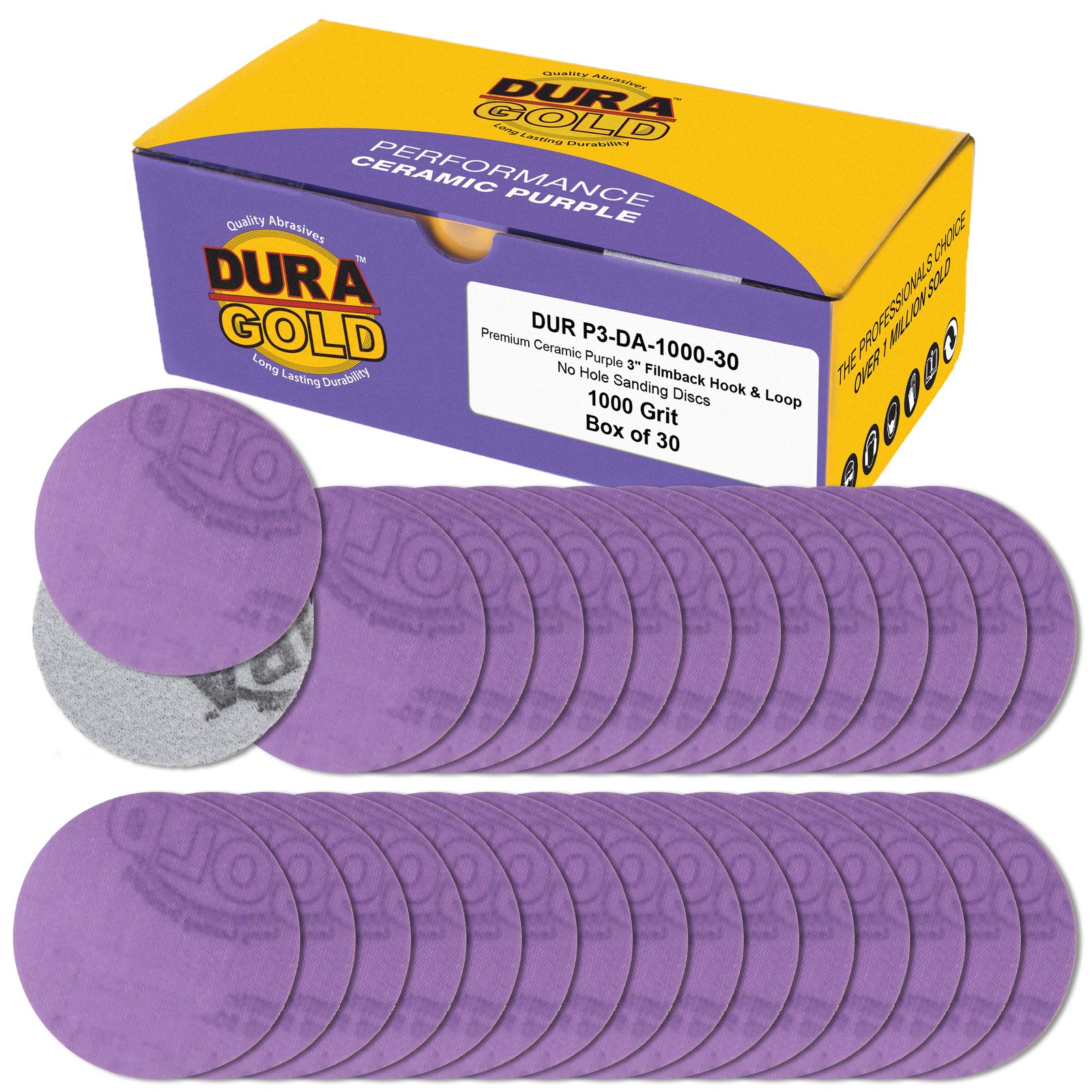 1000 Grit 3" Purple Ceramic Sanding Discs, Box of 30 - Hook & Loop Sandpaper