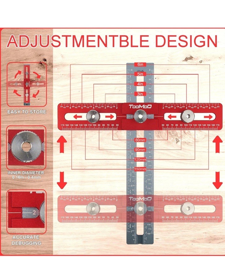 Cabinet Hardware Handle Jig, Adjustable Cabinet Hole Drilling Template Tool