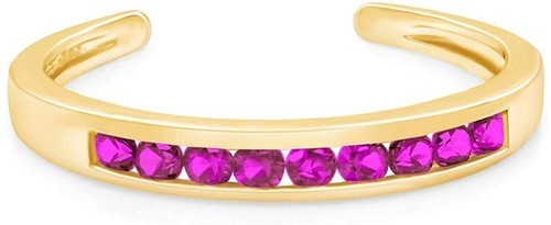 Simulated Diamond Ruby Channel Set 14k Gold Plated Silver Adjustable Toe Ring