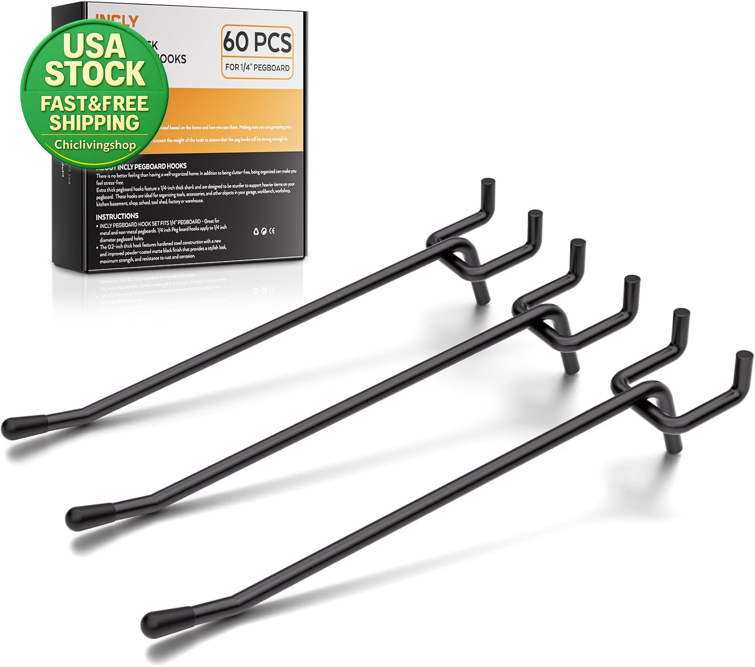 60 Pack 6 Inch Black Pegboard Hooks Heavy Duty Tool Hangers 1 4 Inch Compatible