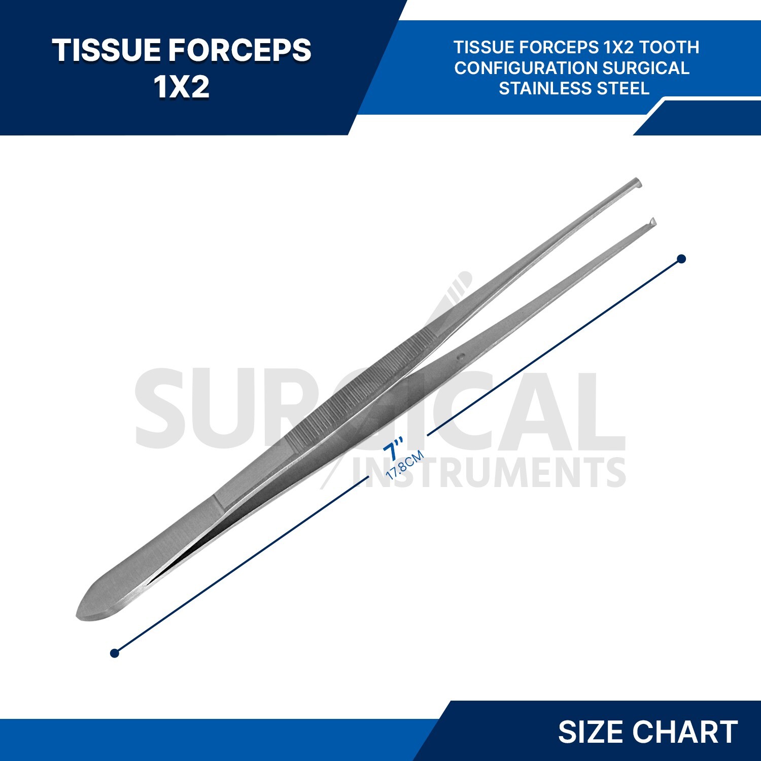 Cushing Tissue 1x2 Forceps Surgical Plastic Surgery 7" Stainless German Grade