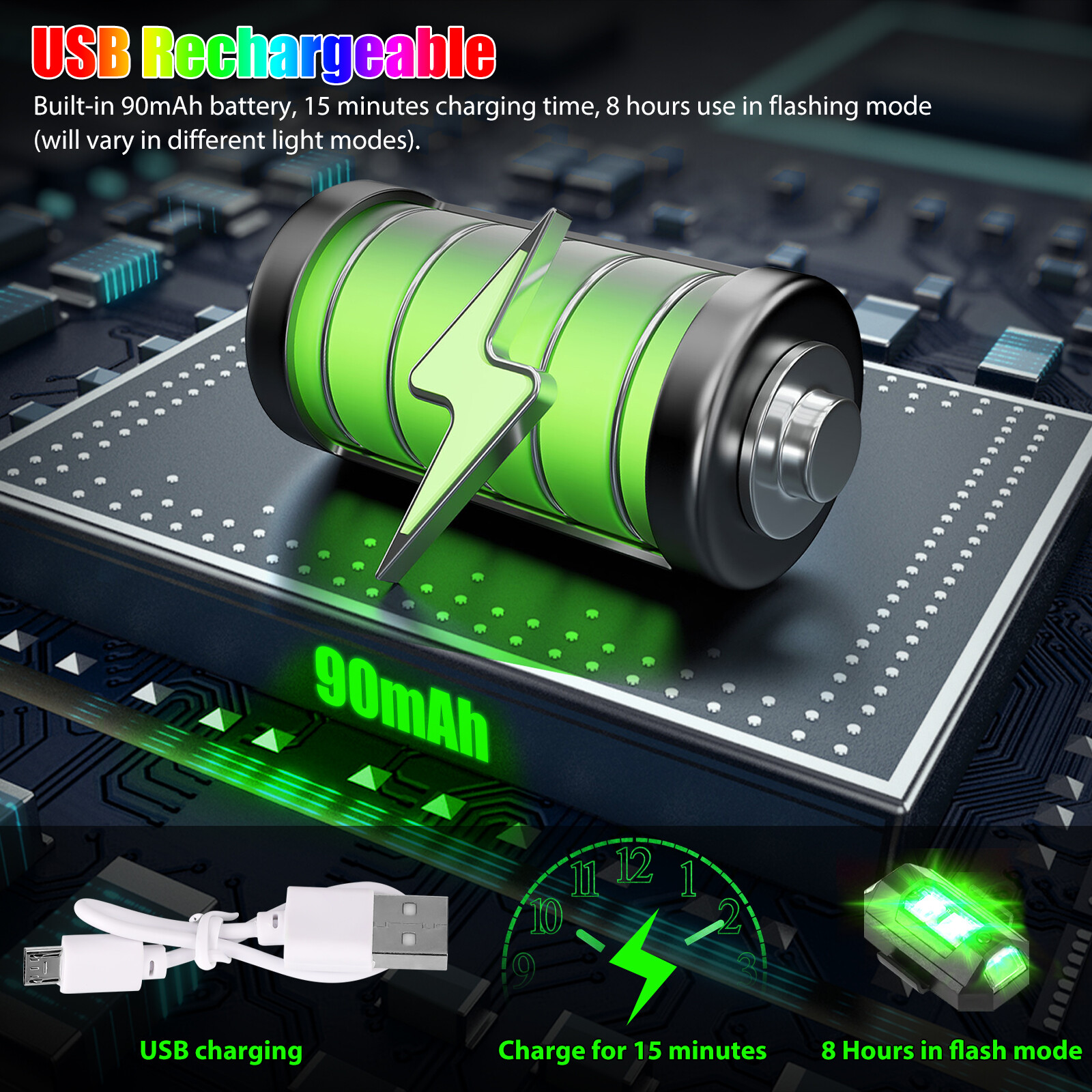 4Pcs/Set Drone Warning Strobe Lights LED Anti-collision 7 Colors USB Chargeable