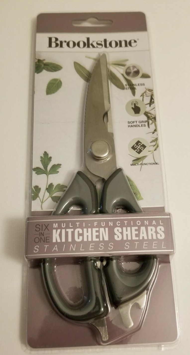 Brookstone 6-in-1 Multi-Functional KITCHEN SHEARS Stainless Steel Scissors *NEW*