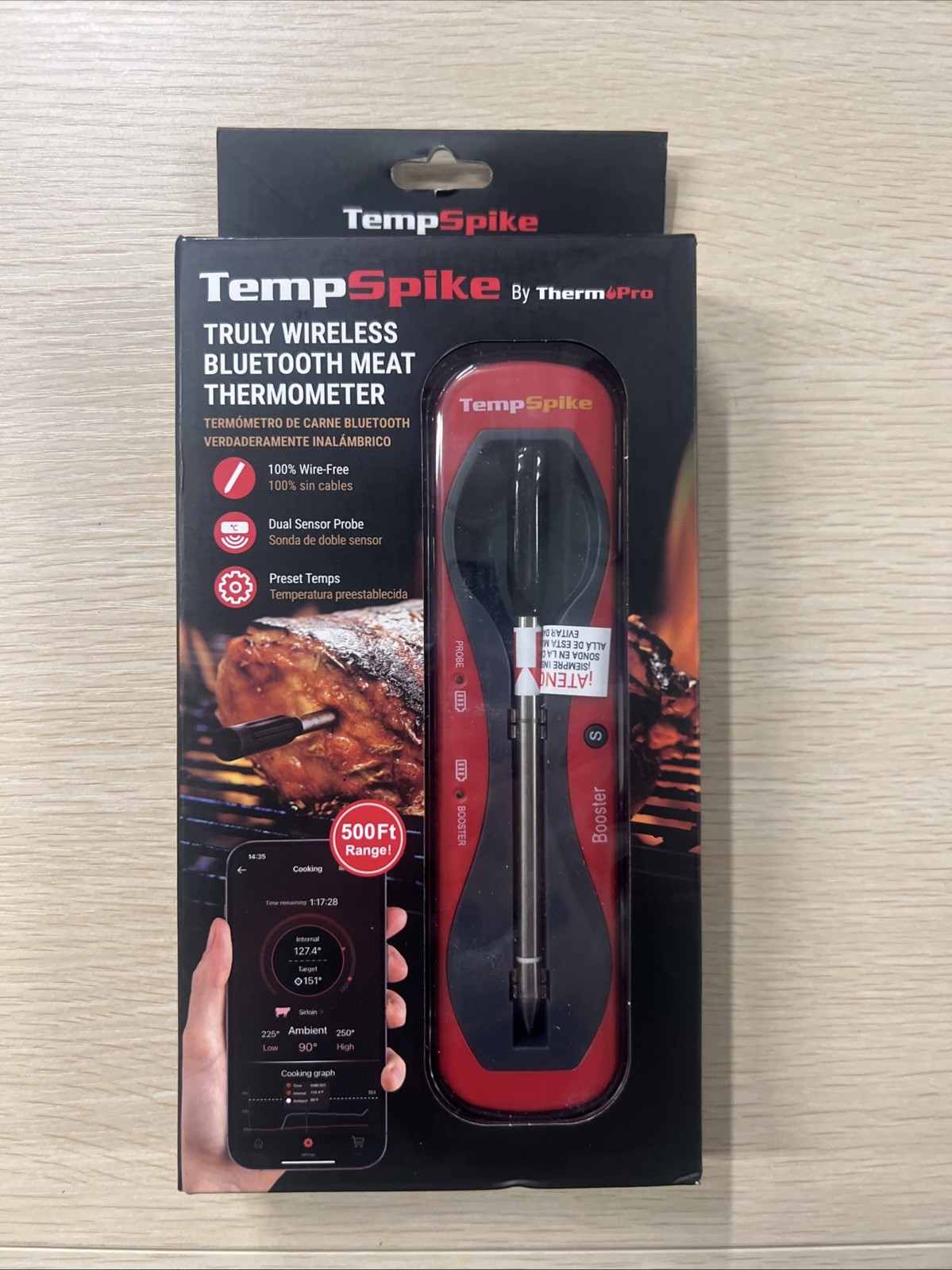 ThermoPro Tempspike Wireless Meat Thermometer Bluetooth - Red (TP960W)