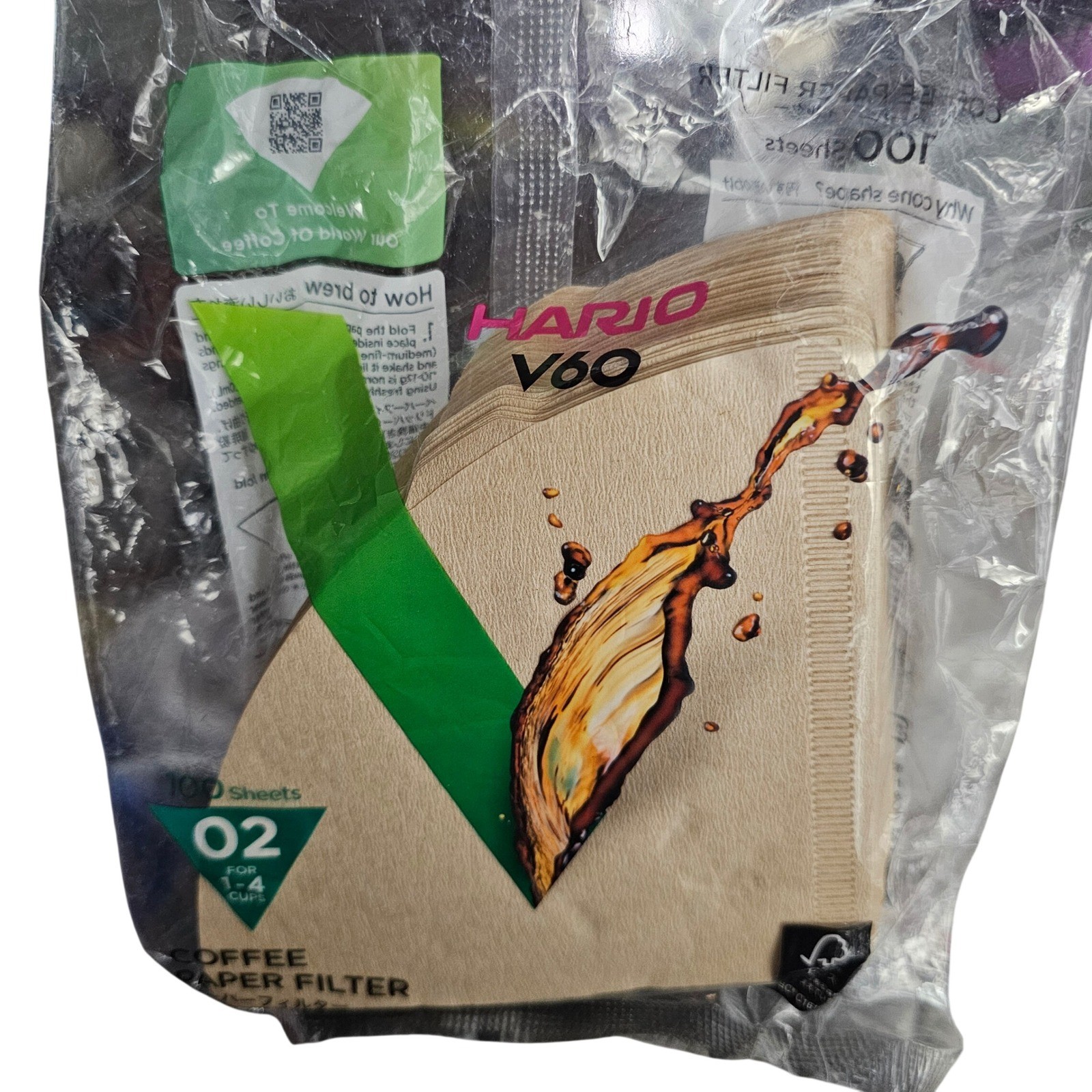 Hario V60 Coffee Paper Filter 02 Size Brown Unbleached 100 Sheets VCF-02-100M