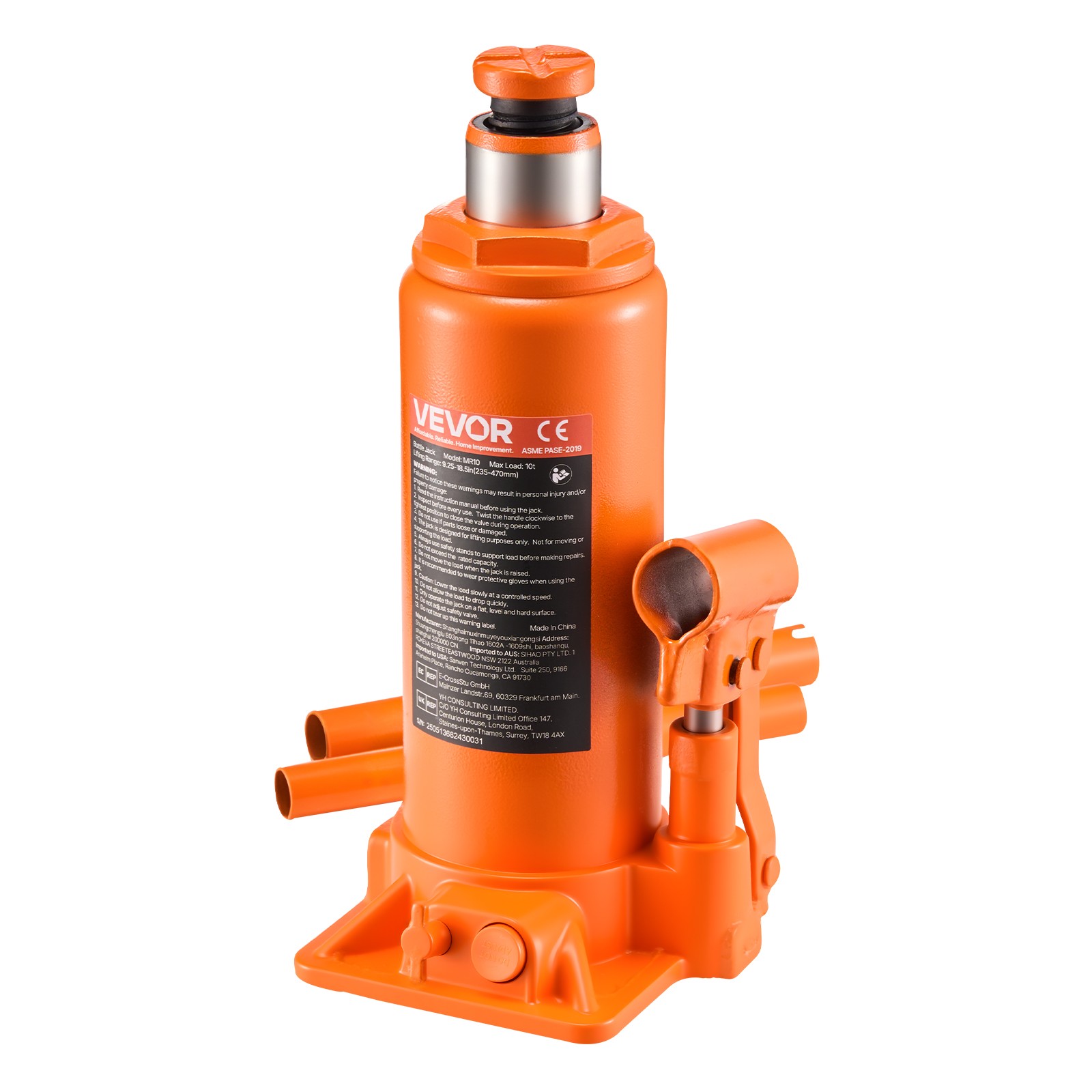 VEVOR Hydraulic Bottle Jack High Lift Jack 10 Ton (22046 lbs) Car Auto Repair