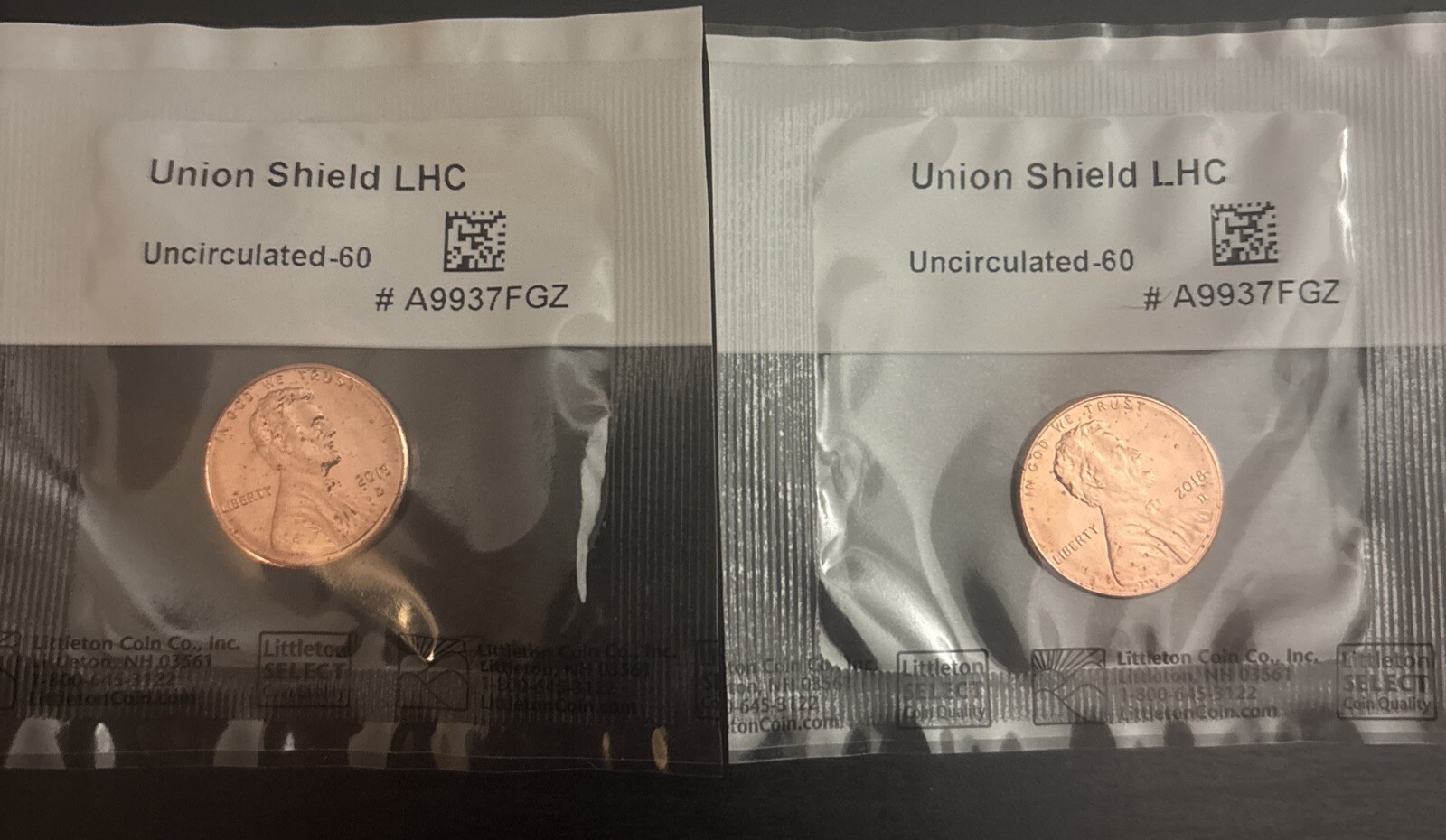 Lot Of 2 Uncirculated United States 1 Cent Collector Penny’s. New, In Plastic.