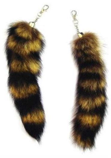 4 JUMBO RACCOON TAIL KEY CHAIN rendezvous animal fur racoons tails new keychain