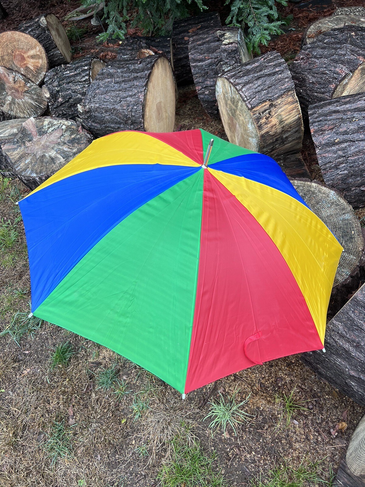Vintage LBGTQ Rainbow Umbrella 1980’s In Working Condition! Wooden Handle Rare