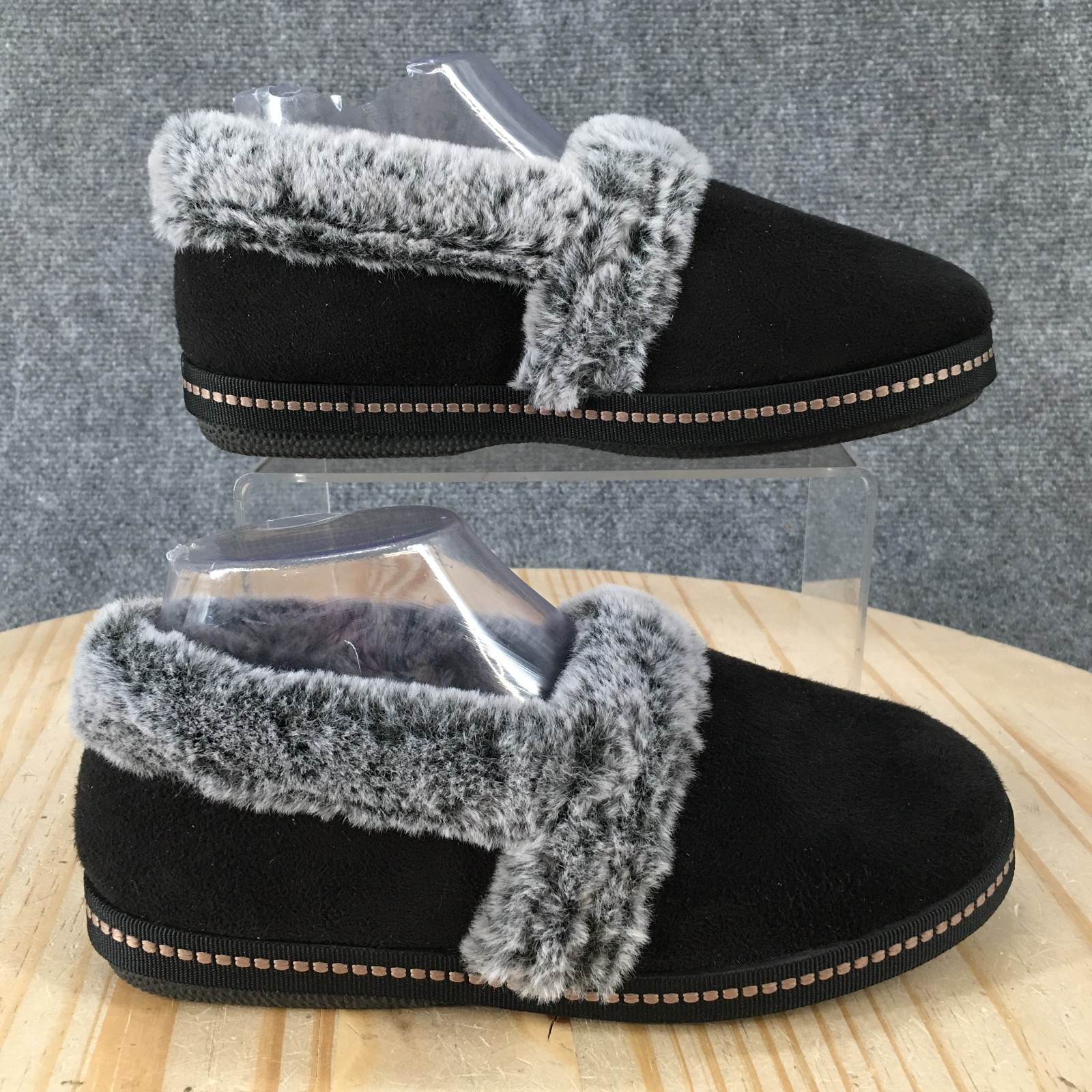 Kinetic Energy Moccasin Slippers Womens 8 Comfort Faux Fur Indoor Suede Black