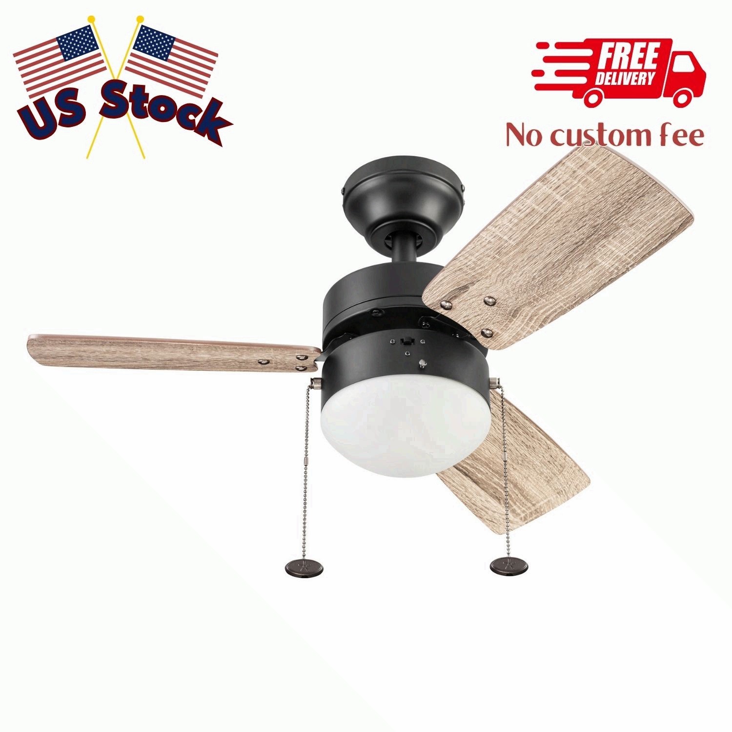 30" Finney Modern Bronze Indoor Ceiling Fan w/ Light, Pull Chains