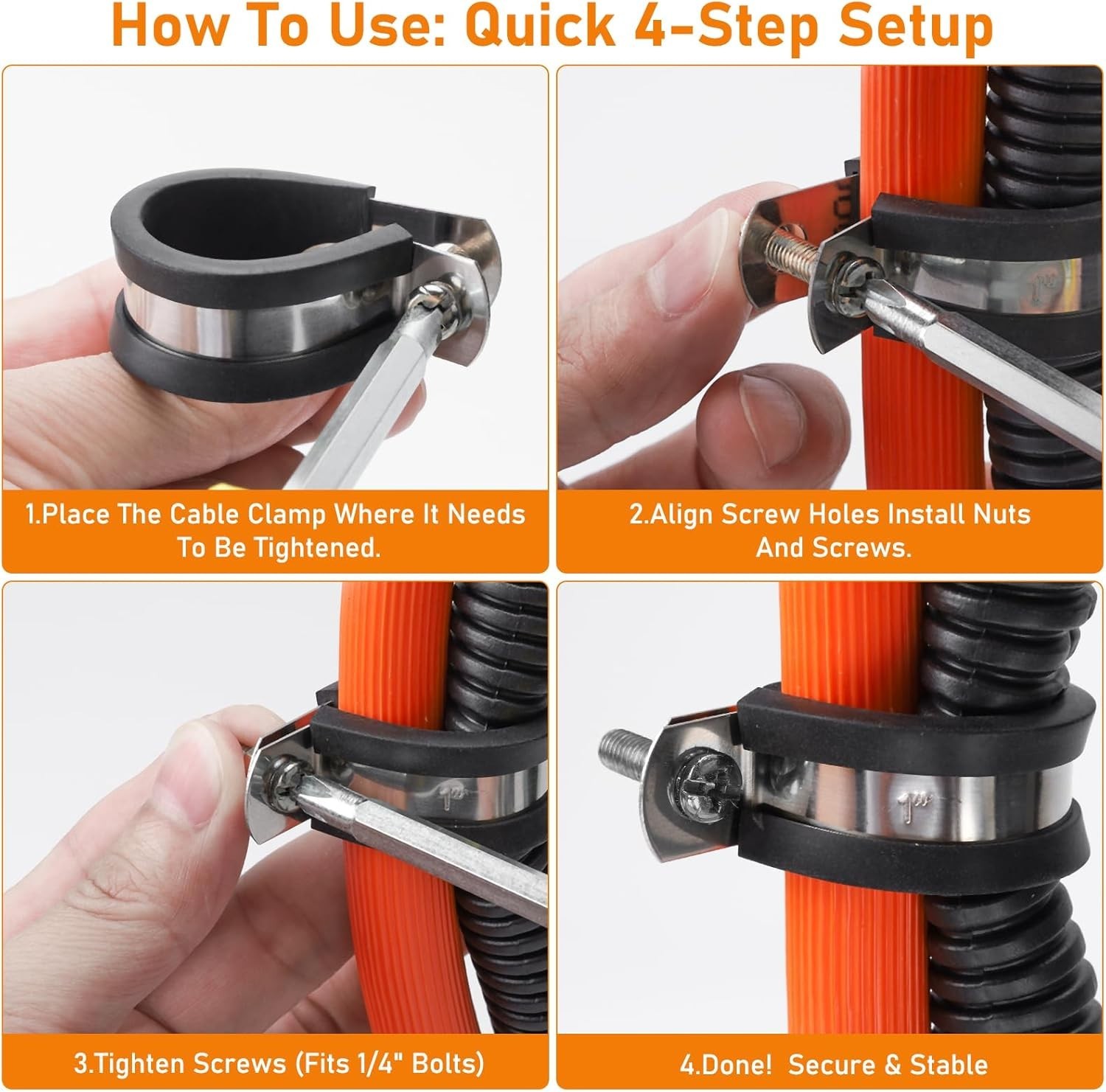 20 Pack 3/4 Inch Cable Clamp, 304 Stainless Steel Cable Clamps, Rubber Cushioned