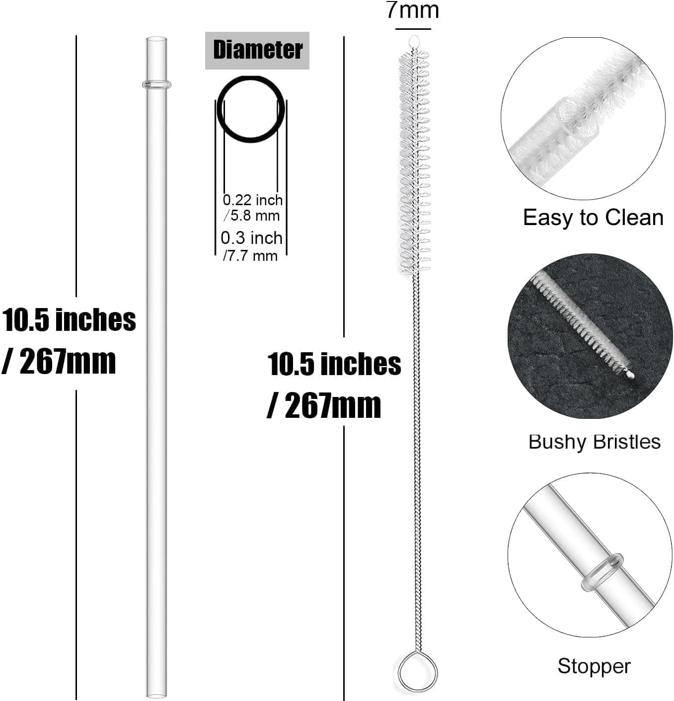 ALINK 12 Pack Reusable Hard Plastic Clear Straws 10.5in
