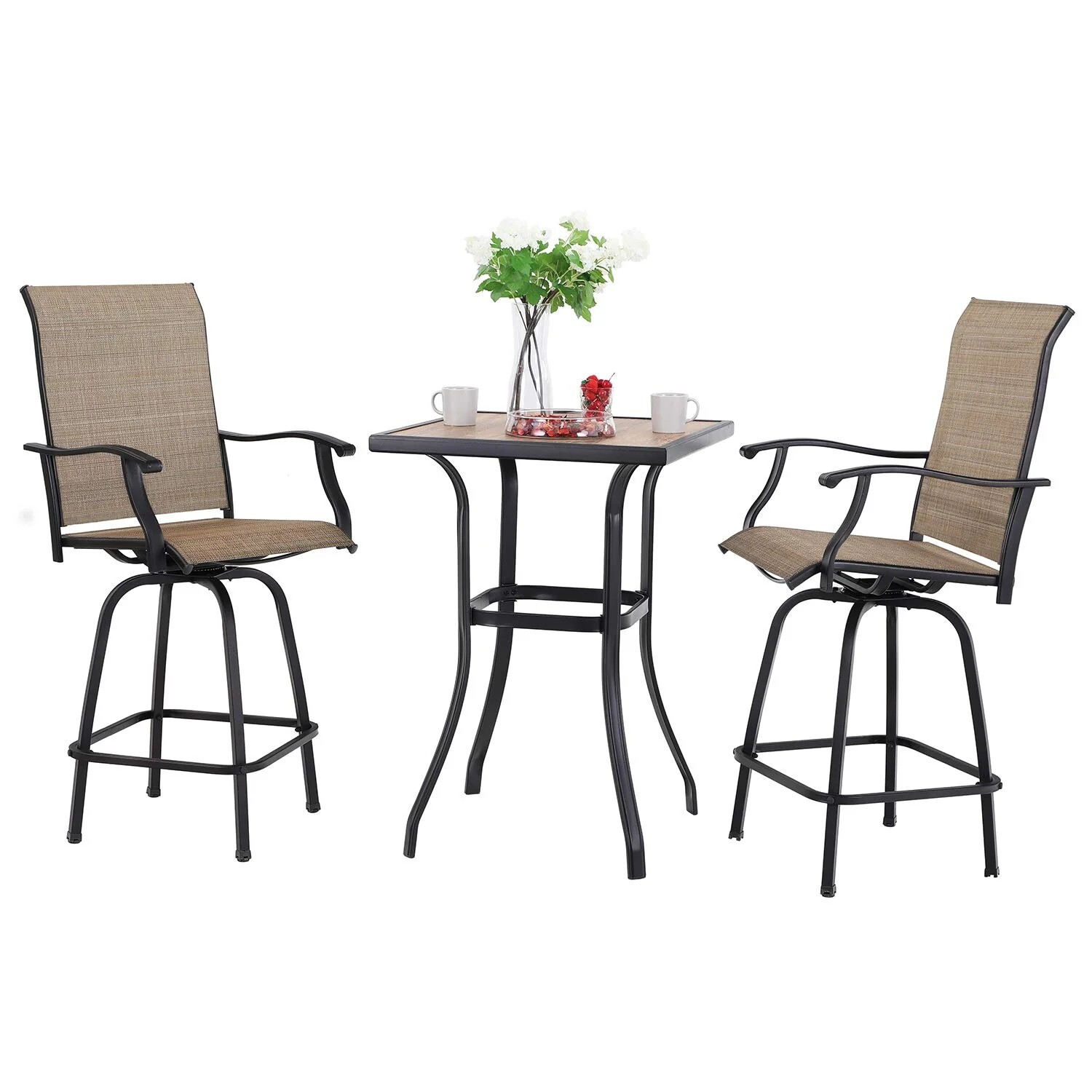 Set of 3 Bistro Bar Stools Set Swivel Bar Height Chair Table Patio Furniture Set