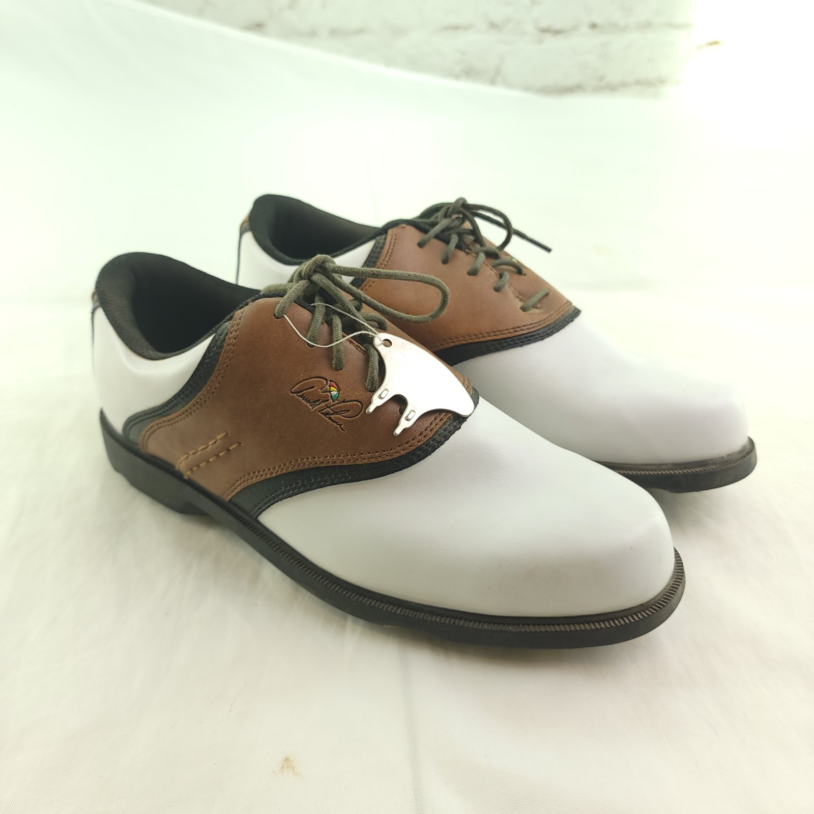 Mens Arnold Palmer White Tan Size 9 Golf Shoes