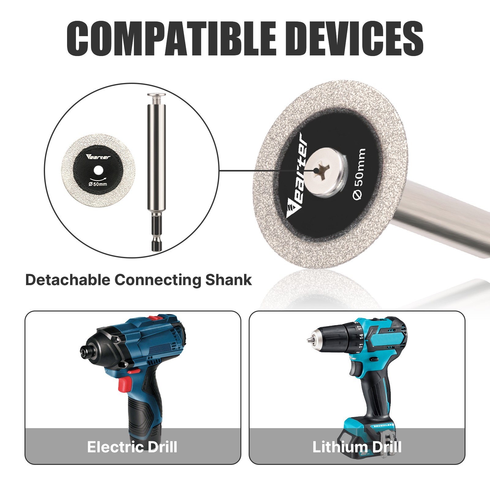 5Pcs 2'' Diamond Cutting Wheel Set with Hex Shank Mandrel for Drill Rotary Tool