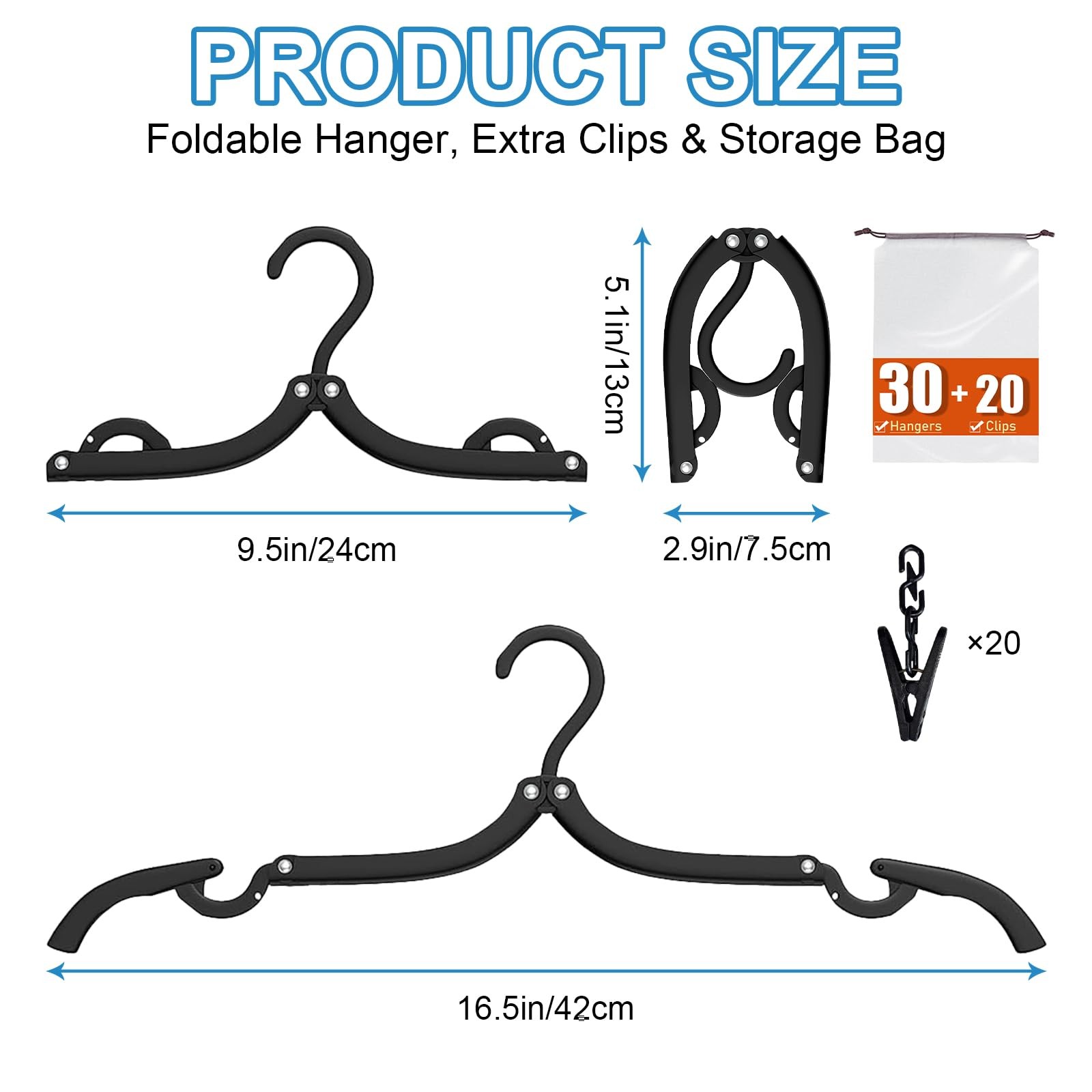 30 Pack Foldable Travel Hangers with 20 Clips - Cruise Essentials 2025 Lightw...