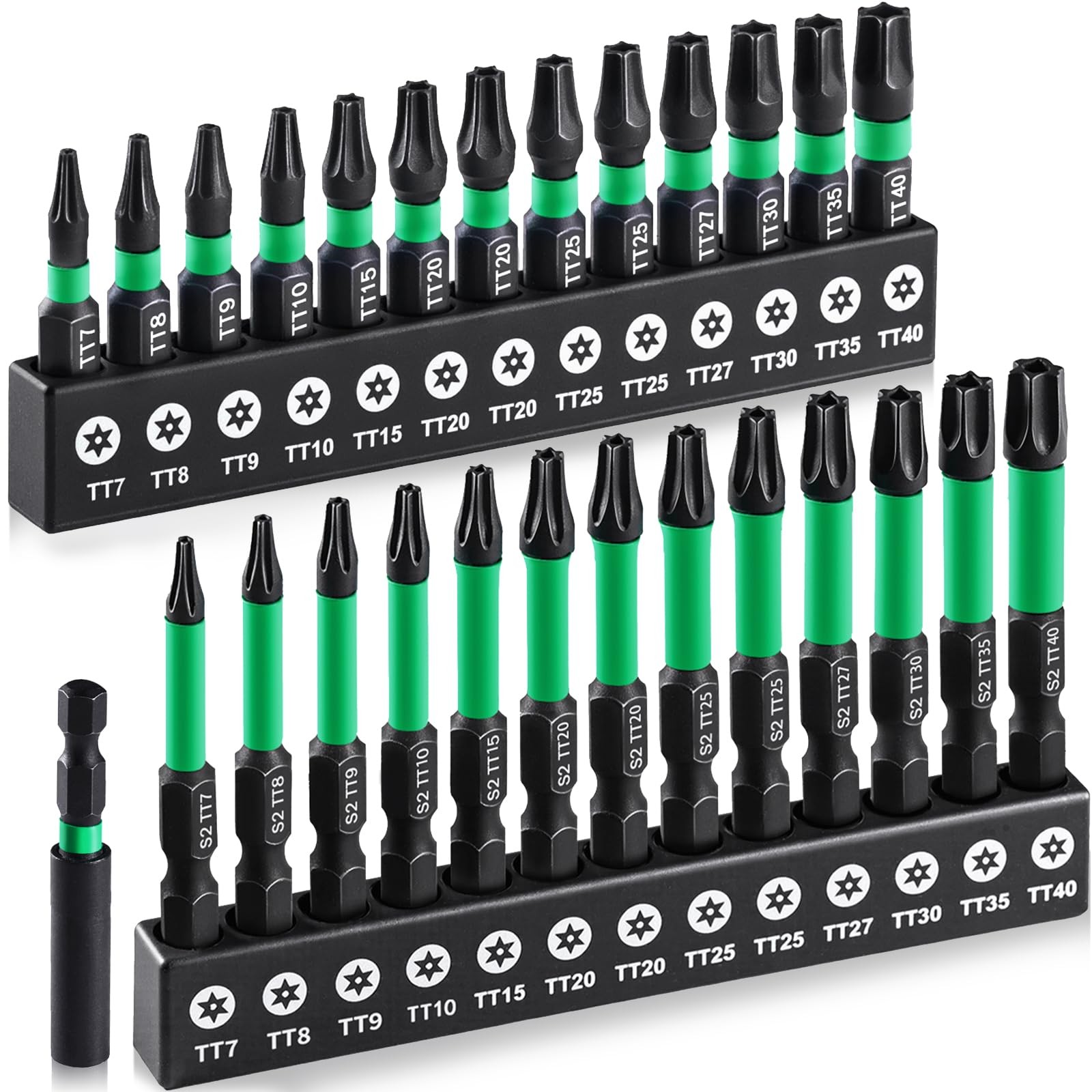 27PCS Impact Torx Bit Set (TT7-TT40), S2 Steel Security with Tamper Pro