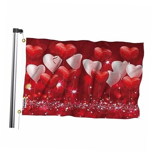 Red Hearts Balloons 3x5 Ft Valentine Day Wedding Love Flag for Outdoor Indoor
