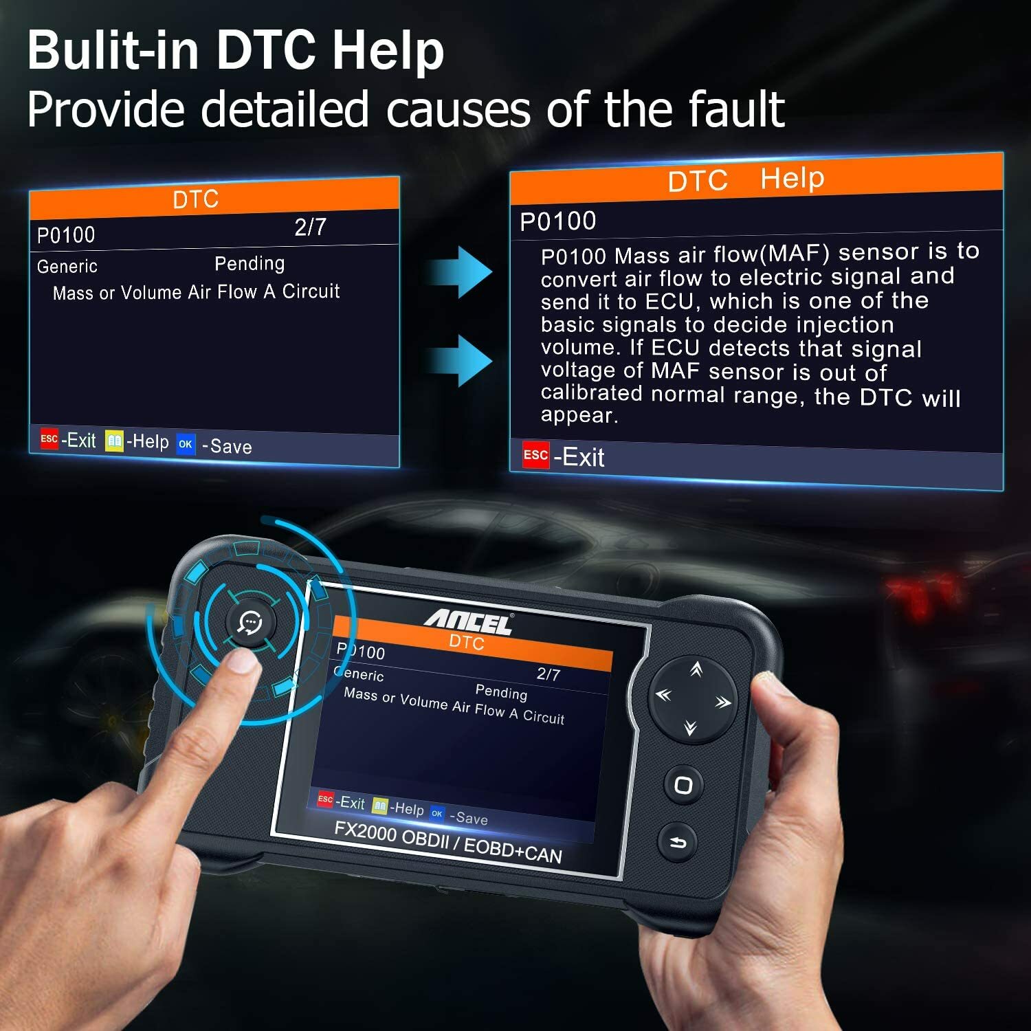 Check Engine Transmission ABS SRS Code Reader OBD2 Scanner Car Diagnostic FX2000