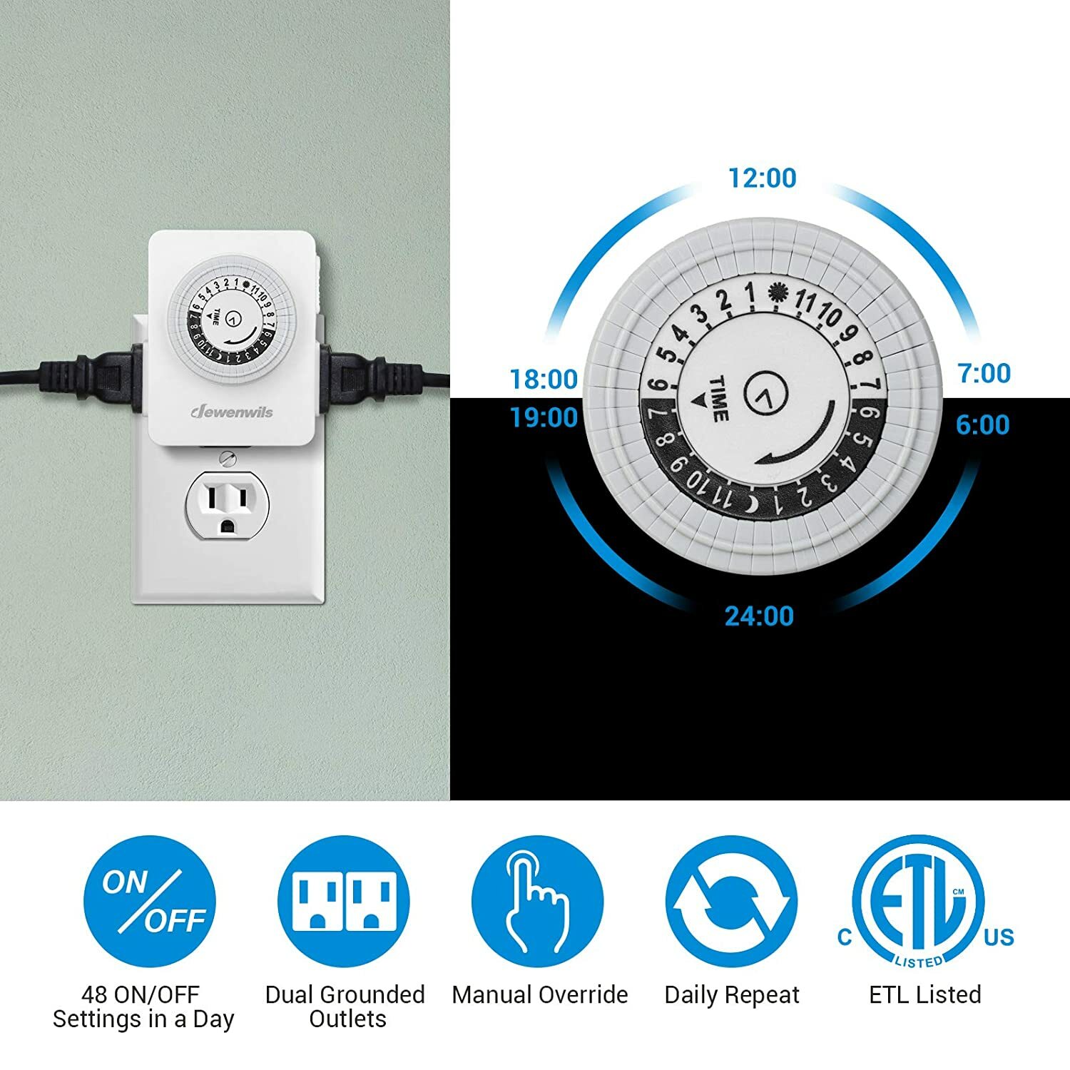 DEWENWILS 2 pack Indoor Outlet Timer Plug in Electrical Timer for Aquarium Lamp
