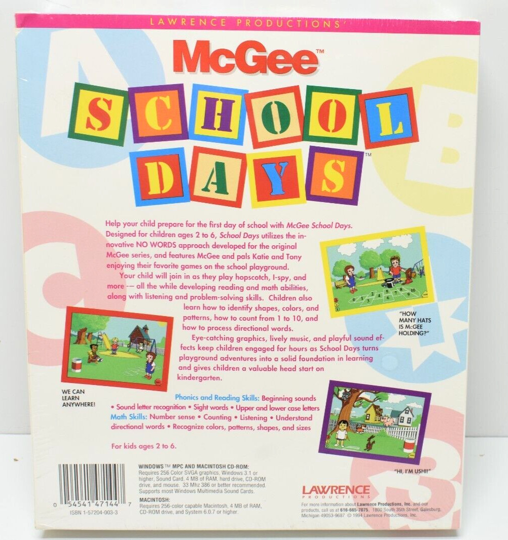 McGee School Days Big Box Educational Software Pre-School 1994 CD-ROM Win/Mac