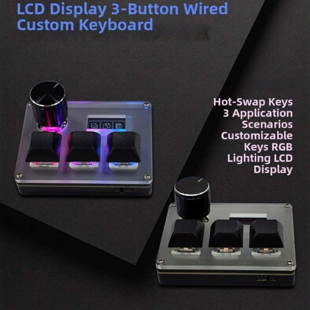Compact 3-Key LCD For gaming Keyboard for Gamers and Remote Office Workers