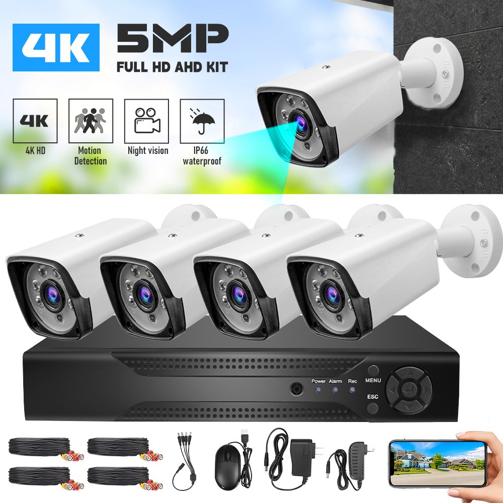 4 Camaras De Seguridad Exterior 1080P CCTV Para Casa Oficina Con Vision Nocturna