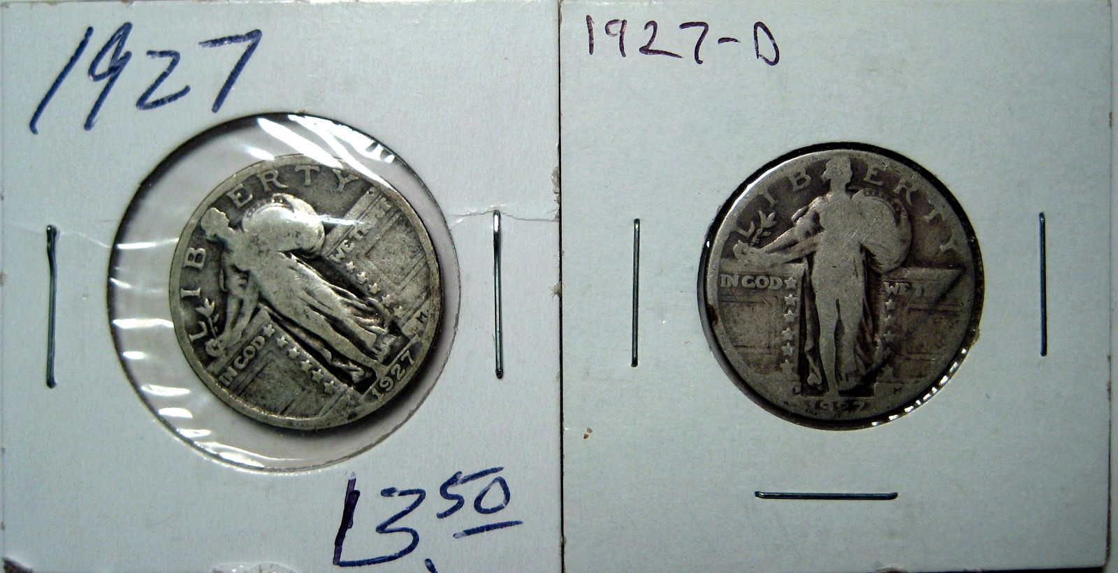 1927 & 1927-D STANDING LIBERTY QUARTER  DOLLARS UNCERTIFIED PERFECT ALBUM COINS*