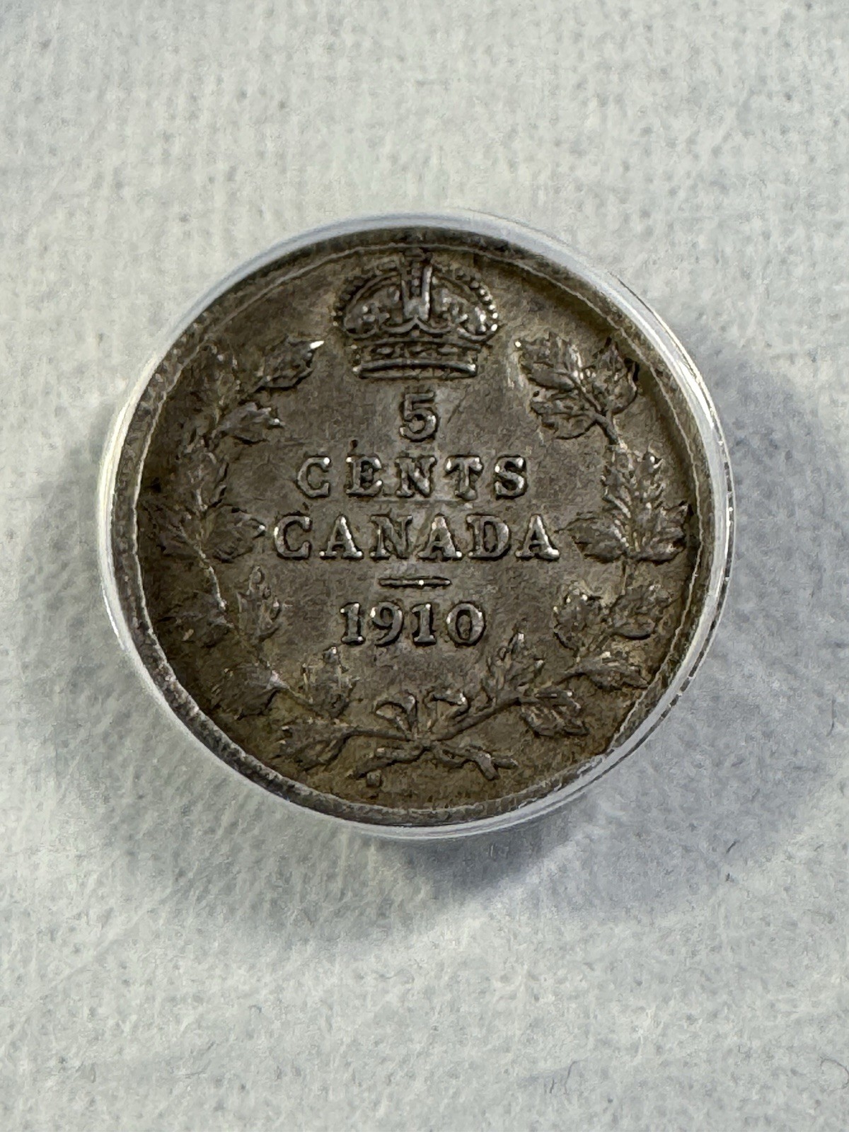 1910 Canada 5 Cents Silver Coin Graded AU 50 by ANACS Holly Leaves