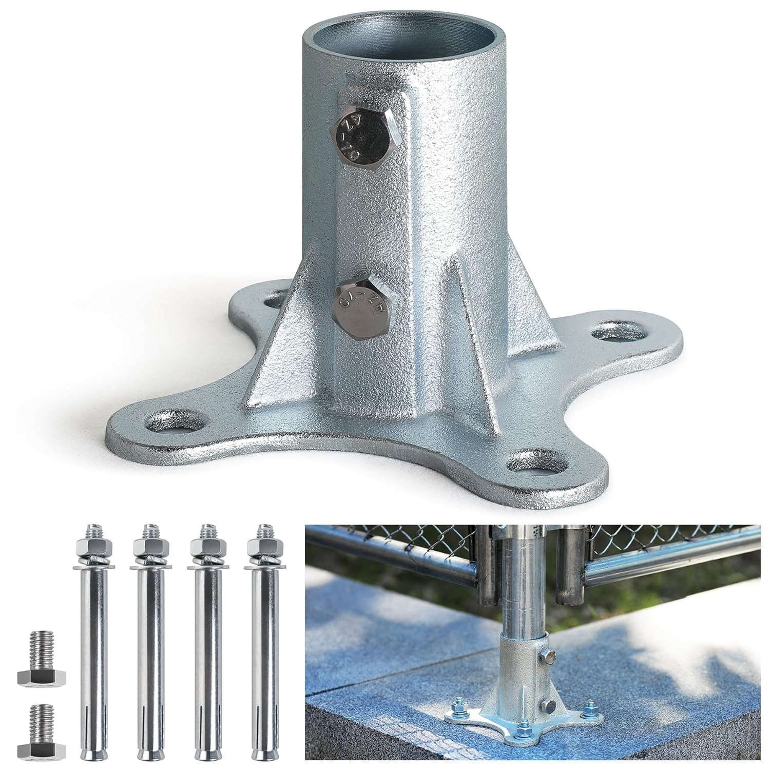 2" Chain Link Fence Post Base Flange Bracket Galvanized Steel Set Of 4