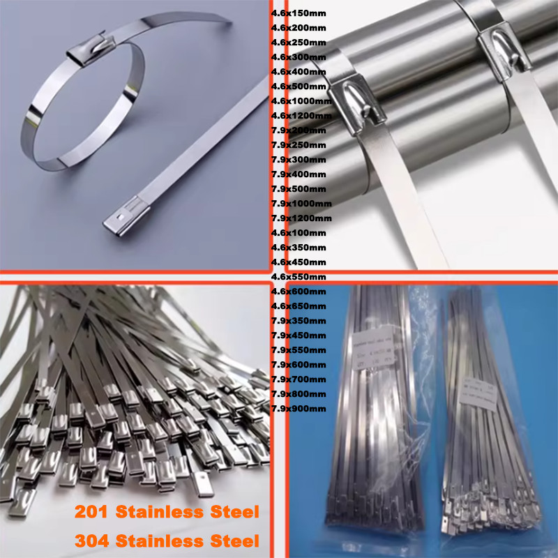 100pcs 201/304 Stainless Steel Exhaust Wrap Coated Metal Locking Cable Zip Ties