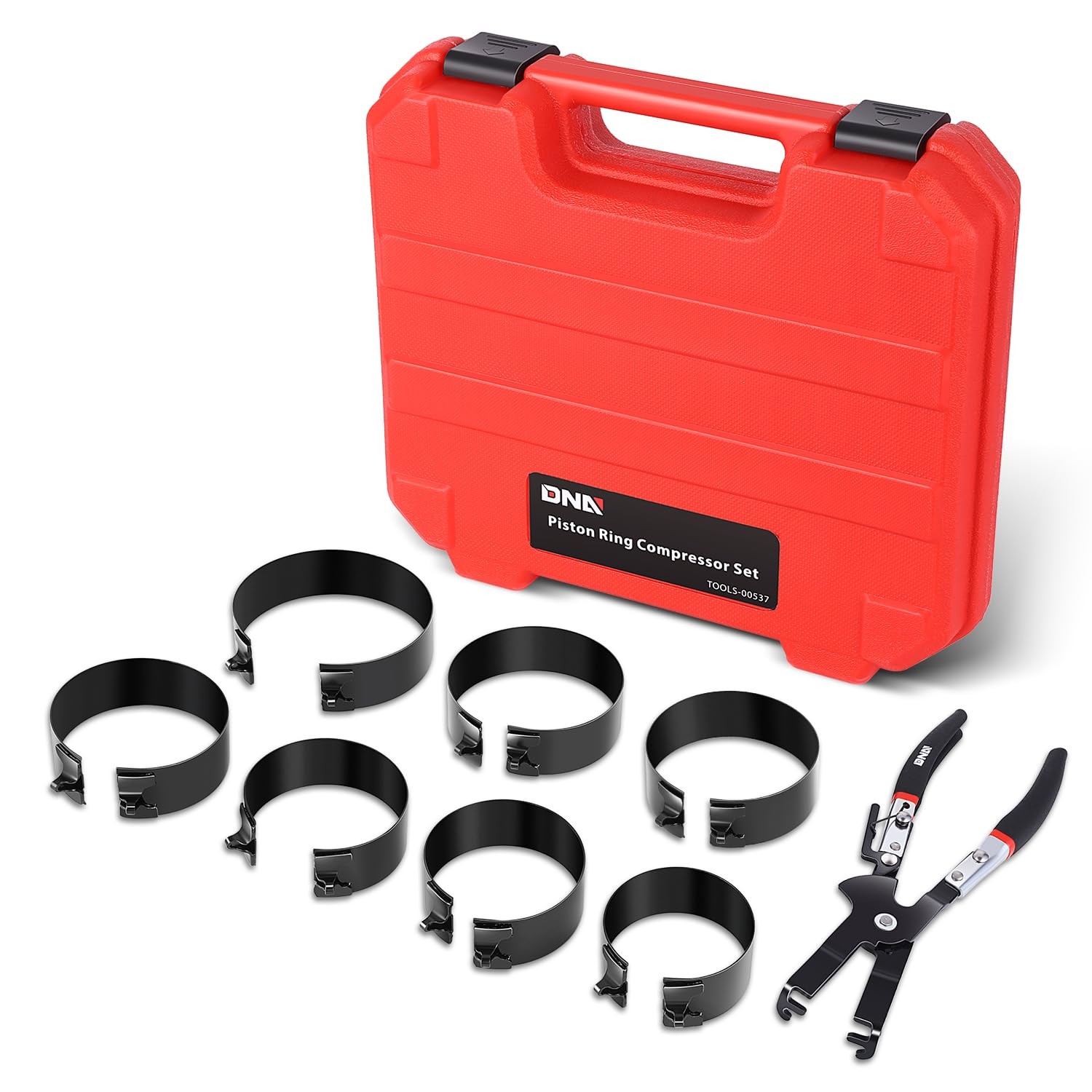 DNA MOTORING Engine Piston Ring Compressor Set with Compression Pliers and 7 ...