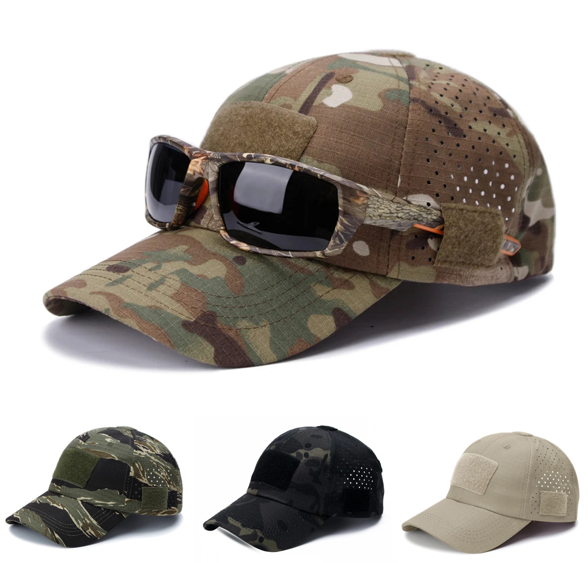 Tactical Camo Military Cap w/ Eyewear Holder  Patch Outdoor Fishing Hunting Hat