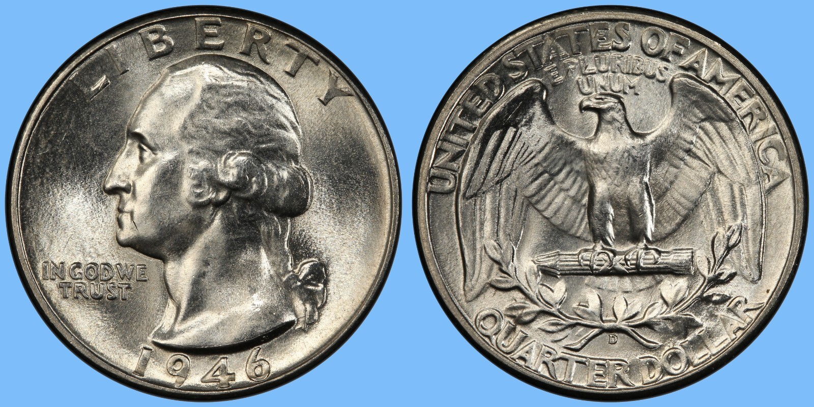 1946 D Washington Quarter ~ BU Uncirculated Mint State ~ 90% Silver 25c US Coin